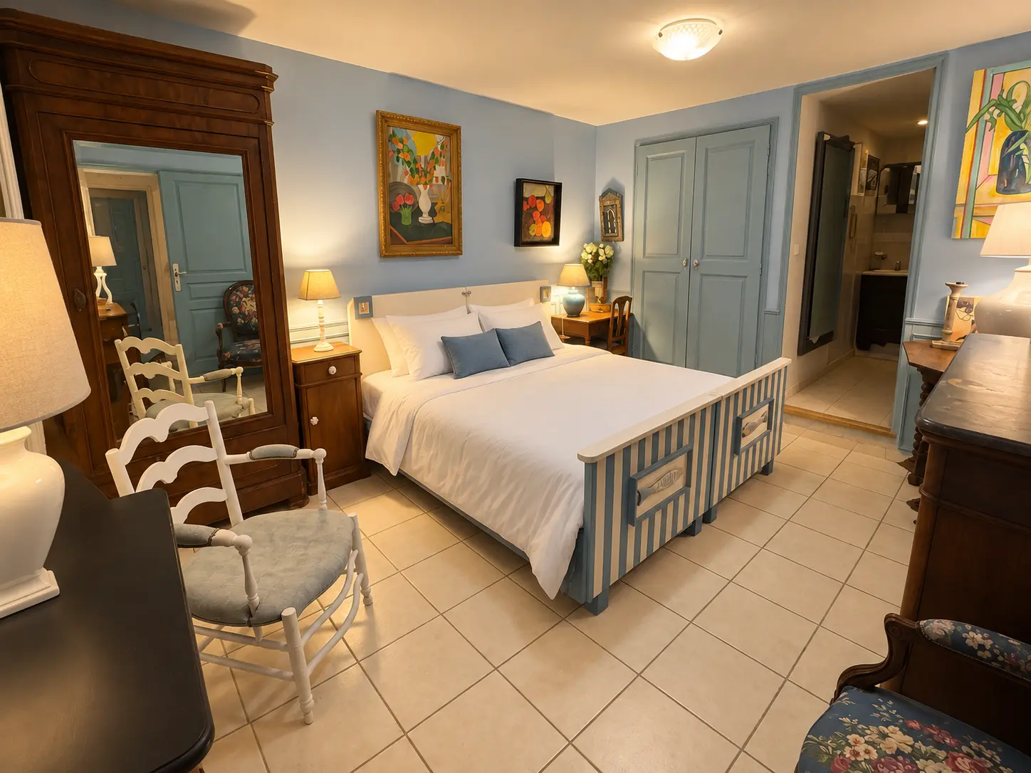 La chambre bleue et ses tomettes