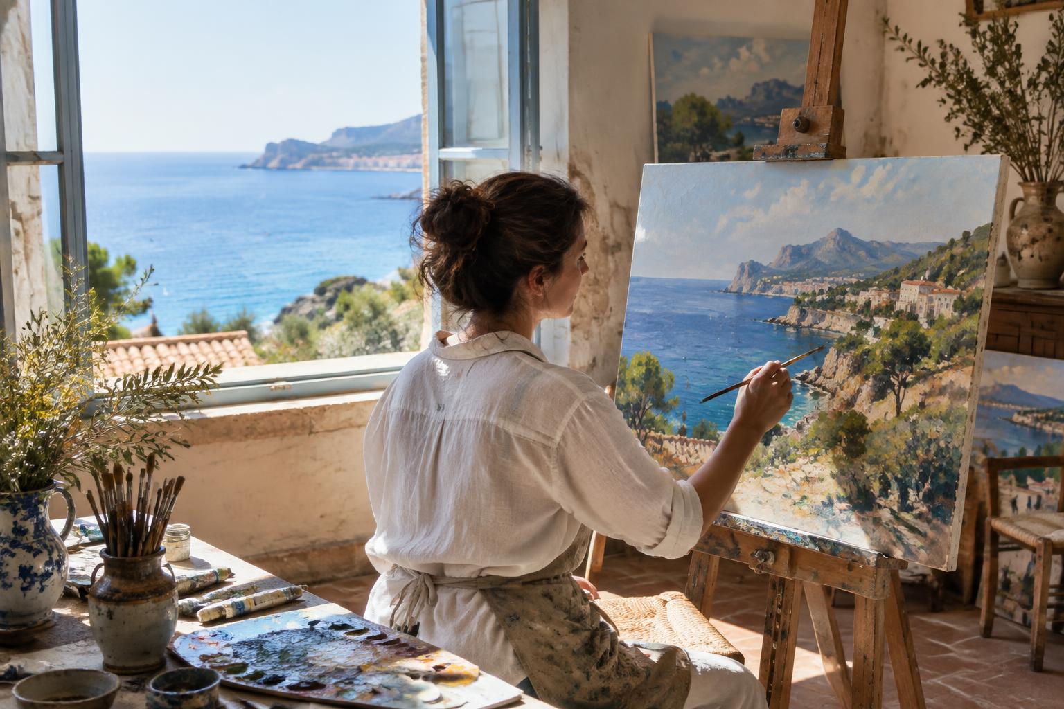 Un atelier de peintre tourné vers la Méditerranée (illustration)